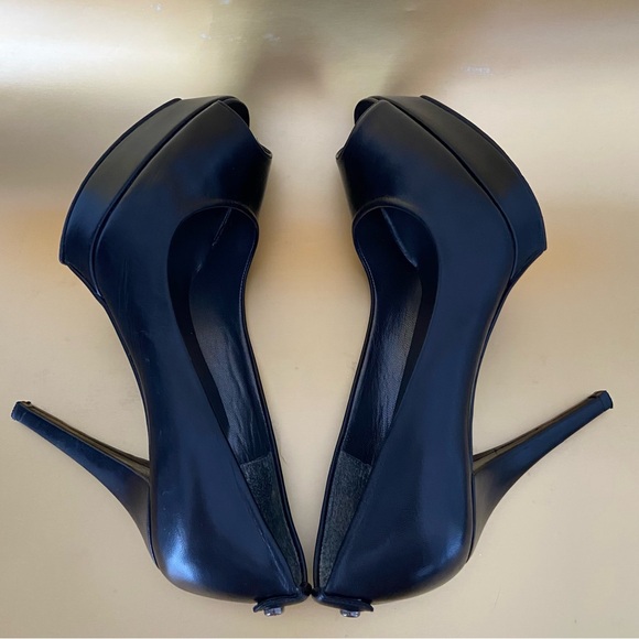 Stuart Weitzman Leather Platform Heels Peep Toe Black - Picture 7 of 16